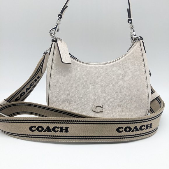 COACH Hobo pebbled leather logo strap shoulder crossbody bag - Chalk/Ivory - Picture 10 of 13